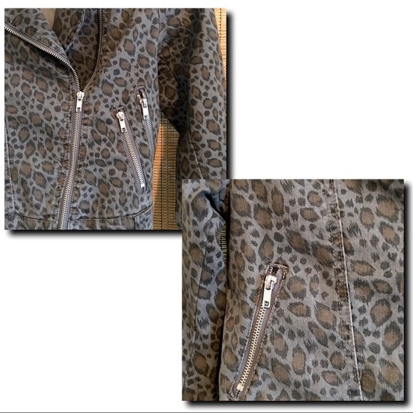 H&M Leopard Pattern Denim Moto Jacket - Picture 6 of 8